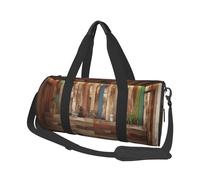 Grand sac de voyage rond imprimé tournesols au lever du soleil pour la randonnée, les vacances, la gym, le sport, Étable en bois, Taille unique, Sac de voyage
