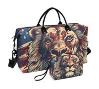 Grand sac de voyage, sac de sport, sac de sport, sac de week-end, sac fourre-tout avec drapeau du lion avec trousse de toilette, Drapeau lion, Sports Bag:52*20*35cm;Toiletry Bag:23*9*15cm, Sac de