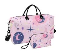 Grand sac de voyage, sac de sport, sac fourre-tout avec sangle réglable pour voyage, motif planète étoilée Peach and Black