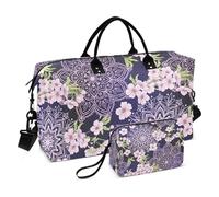 Grand sac de voyage, sac de voyage printanier Sakura et mandala violet pour homme et femme, sac de voyage avec manchon pour chariot, essentiel de voyage en avion pour le vol, #01, Taille unique, Mode