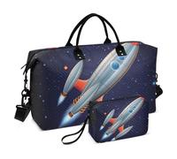 Grand sac de voyage, sac de voyage Rocket in Space Weekender pour femmes et hommes, sac de bagage avec manchon de chariot, essentiel de voyage en avion pour le vol, #02, Taille unique, Mode