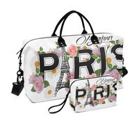 Grand sac de voyage, tour de Paris avec fleurs, sac de voyage pour femme et homme, sac de voyage avec manchon de chariot, essentiel de voyage en avion pour le vol, #04, Taille unique, Mode