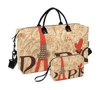 Grand sac de voyage, tour Eiffel de Paris sur fond floral, sac de voyage pour femme et homme, sac de voyage avec manchon pour chariot, essentiel de voyage en avion pour le vol, #02, Taille unique,