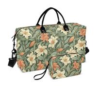Grand sac de voyage vintage avec sangle réglable pour le sport - Motif fleurs de lys et feuilles vertes