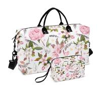 Grand sac de voyage vintage Penoy Fleurs Sakura Plumes Sac de voyage pour femme et homme Sac de voyage avec manchon pour chariot, essentiel de voyage en avion pour le vol, #01, Taille unique, Mode
