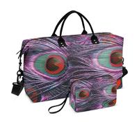 Grand sac de voyage violet avec motif plumes de paon pour homme et femme, sac de voyage avec manchon pour chariot, essentiel de voyage en avion pour le vol, #02, Taille unique, Mode