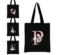 Grand sac d'été de course avec motif de lettre imprimée, sac fourre-tout imprimé décontracté, sac à dos de mode réutilisable, sac à main multifonctionnel, sac de course en canevas, sac fourre-tout imp