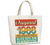 Grand sac en toile de coton - Sac de shopping - Cadeau pour maman, grand-mère, sœur, collègue, retraité, enseignante, éducatrice pour anniversaire, Noël, 1966, 52 cm x 40 cm x 10 cm