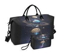 Grand sac fourre-tout avec articles de toilette pour yoga, ensemble de 2 pièces, système solaire, paysage céleste, science-fiction, mystère