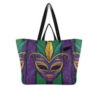 Grand sac fourre-tout de grande capacité, sacs d'épicerie pour enseignant, pour homme, voyage, cuisine, magasin, Mardi Gras, carnaval, bijoux, plumes, rouge à lèvres