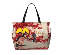 Grand sac fourre-tout de plage imperméable avec fermeture éclair et poches de style japonais imprimé fleurs de cerisier pour femme, sac à main pliable pour voyage, piscine, shopping, vacances, salle