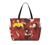 Grand sac fourre-tout de plage pour femmes, motif danseuses de tango et de flamenco, avec fermeture éclair et poche imperméable. Léger et pliable, il est idéal pour les ges, les courses, la natation