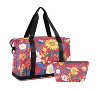 Grand sac fourre-tout de voyage avec sangle réglable pour l'entraînement - Motif fleurs de printemps - Rouge tournesol, Fleurs de printemps Tournesol rouge, 1 size