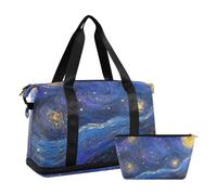 Grand sac fourre-tout de voyage avec trousse de toilette pour voyages d'affaires Motif ciel étoilé minuit, Midnight Starry Sky Stars Sparkling, 1 size