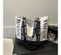 Grand sac fourre-tout décontracté, sac bandoulière pour étudiante, sac à main à la mode style international, sac fourre-tout en toile rose vif à motifs lettres, sac bandoulière léger, sac pour ordinat