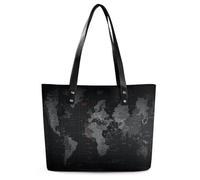 Grand sac fourre-tout en cuir souple avec fermeture éclair et motif carte du monde Noir