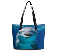 Grand sac fourre-tout en cuir souple avec fermeture éclair pour femme Motif dauphin