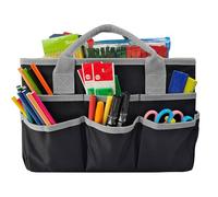 Grand sac fourre-tout en tissu Oxford avec poches pliable pour outils de jardinage, artiste, école, enseignant, papeterie, sac de rangement pour dessin, livre, bloc-notes, pinceaux (noir)