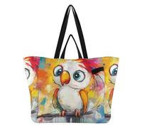Grand sac fourre-tout en toile avec poignées pour femme - Sac d'épicerie pour demoiselle d'honneur - Kit de livraison de maternité - Essentiel A Cartoon Bird