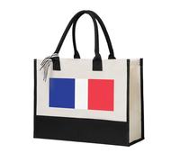 Grand sac fourre-tout en toile de couleur bleu clair - Sac à bandoulière pour femme, sac fourre-tout polyvalent en toile pour un usage quotidien, Drapeau français, One Size