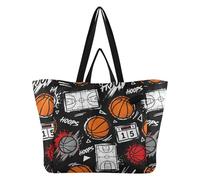 Grand sac fourre-tout en toile de grande capacité, sacs d'épicerie Momlife pour homme, kit de livraison de maternité, motif essentiel de terrain de basket-ball et cerceaux