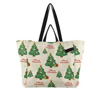 Grand sac fourre-tout en toile pour femme - Pour enterrement de vie de jeune fille - Cadeau de Noël - Vert sapin de Noël