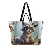 Grand sac fourre-tout en toile robuste pour cuisine, demoiselle d'honneur, marché fermier, voyage, image réaliste de raton laveur