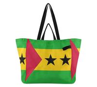 Grand sac fourre-tout en toile robuste pour la cuisine, les courses, le spa, la douche, Drapeau national de S?o Tomé et Príncipe, Taille unique