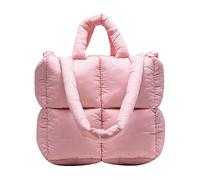 Grand sac fourre-tout matelassé rétro classique pour femme avec fermeture éclair - Sac à bandoulière Y2K - Couleur unie - Poignée sur le dessus (rose), rose, Rétro
