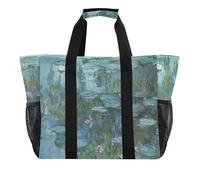 Grand sac fourre-tout pliable réutilisable pour pique-nique, épicerie, linge et plage Motif nénuphars Claude Monet