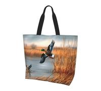 Grand sac fourre-tout pour femme avec imprimé canard sauvage et élégant, sac à bandoulière pliable pour la plage, le travail, le magasinage, Noir , Taille unique