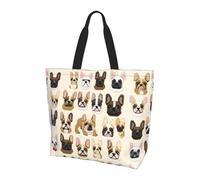 Grand sac fourre-tout pour femme avec imprimé « I Love French Bulldog », élégant et imperméable, sac à bandoulière pliable pour la plage, le travail, le magasinage, Noir , Taille unique