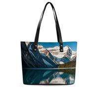 Grand sac fourre-tout pour femme, sac à main en cuir avec fermeture éclair, panorama souple des montagnes du lac Louise Mountains, sac à bandoulière avec fond robuste pour voyage, travail, gym