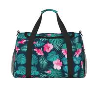 Grand sac fourre-tout réutilisable à motif floral hawaïen, parfait pour les activités de plein air, le sport, le camping et les courses, noir, One Size