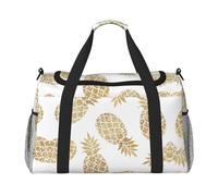 Grand sac fourre-tout réutilisable avec fond d'ananas doré, parfait pour les activités de plein air, le sport, le camping et les courses, noir, One Size