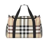 Grand sac fourre-tout réutilisable avec lignes à carreaux gris, parfait pour les activités de plein air, le sport, le camping et les courses, noir, One Size