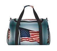 Grand sac fourre-tout réutilisable avec motif drapeau américain, parfait pour les activités de plein air, le sport, le camping et les courses, noir, One Size