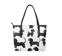 Grand sac fourre-tout réutilisable en cuir avec fermeture éclair et poches pour le travail, l'école, les voyages, Black Dogs Teckel, Taille unique