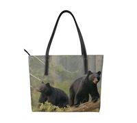 Grand sac fourre-tout réutilisable en cuir avec fermeture éclair et poches pour le travail, l'école, les voyages, Ours noirs., Taille unique