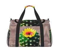 Grand sac fourre-tout réutilisable en forme de cactus en fleurs, parfait pour les activités de plein air, le sport, le camping et les courses, noir, One Size