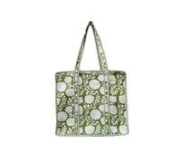 Grand sac fourre-tout réversible en coton matelassé imprimé à la main Motif floral Multicolore (coton, vert, floral), vert, Large
