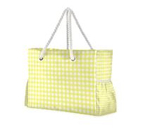 Grand sac fourre-tout robuste à carreaux jaunes et blancs avec poches latérales Grand sac de plage avec porte-gobelets sur le côté