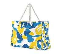 Grand sac fourre-tout robuste avec poches latérales et porte-gobelets sur le côté Motif camouflage Jaune et bleu