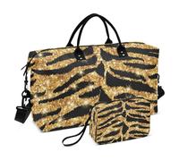 Grand sac fourre-tout sans couture avec sangle réglable pour voyages d'affaires Motif Tigers Doré, Motif Tigres dorés sans couture, 1 size