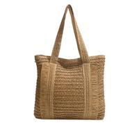 Grand sac fourre-tout tissé en paille avec fermeture éclair pour femme | Sac de transport polyvalent à main ou à bandoulière pour la plage, le shopping, les voyages et une utilisation quotidienne