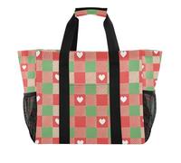 Grand sac fourre-tout utilitaire pliable avec compartiments et poignées Inscription Merry Christmas Rouge/vert, Plaid « Merry Christmas » rouge et vert, 1 size, Tendance