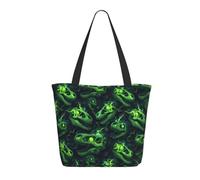 Grand sac fourre-tout vert avec fermeture éclair et motif tête de mort de dinosaure pour femme, sac à main pour le travail, les voyages