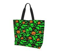 Grand sac fourre-tout vert Ghost Horror Halloween citrouille pour femme, sac de courses en polyester résistant à l'eau avec une seule bandoulière, sac fourre-tout spacieux et léger pour tous les jours