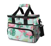 Grand sac isotherme motif flamant rose avec feuilles tropicales pour pique-nique, plage, camping, voyage, homme et femme