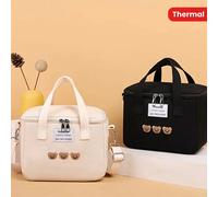 Grand sac isotherme multifonctionnel pour étudiants - Sac momie en canevas, sac fourre-tout pour maman, sac isotherme, sac de rangement pour bouteille, couches et ours mignon, sac bandoulière pour mam